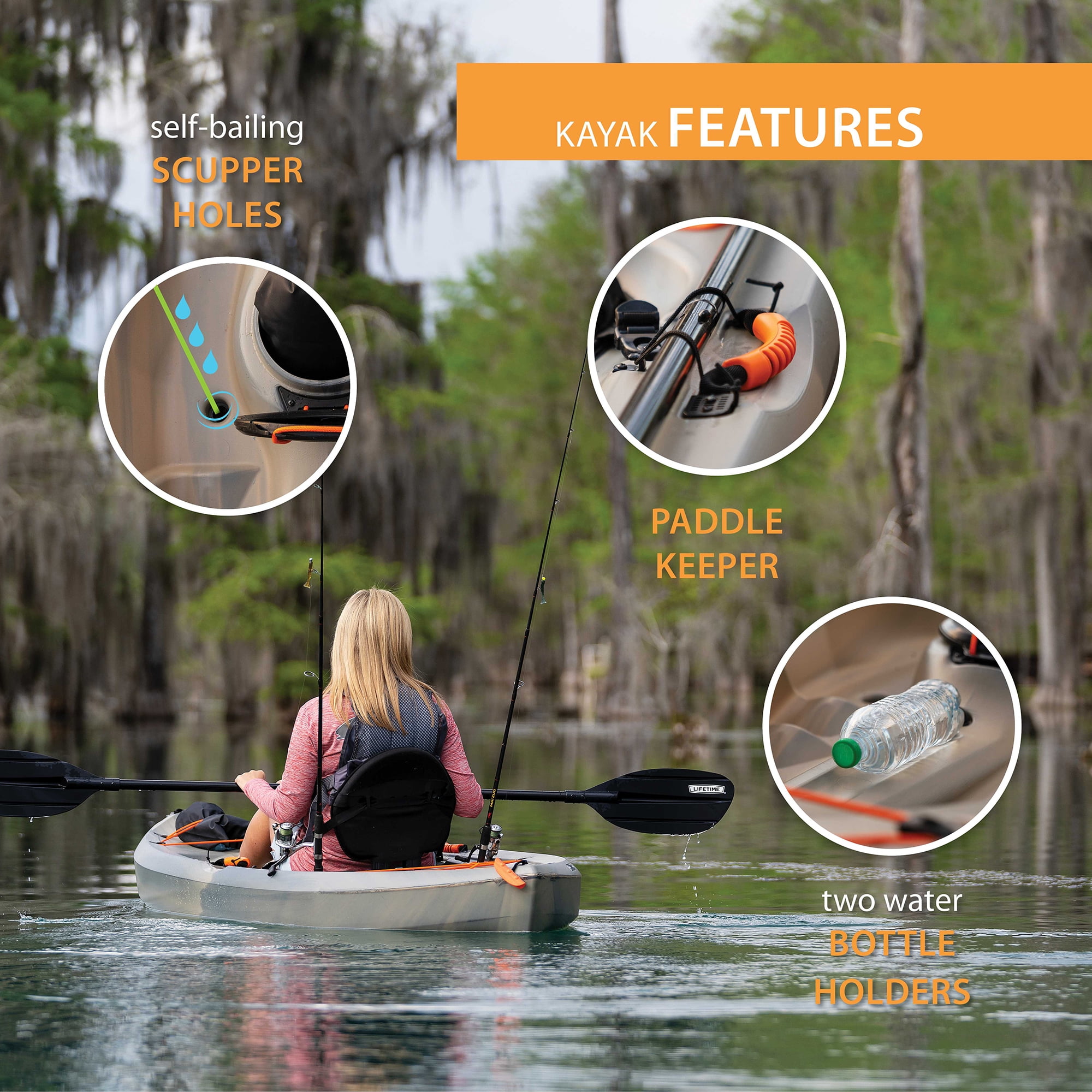 (3 pack) Lifetime Tamarack Angler 10 ft Sit-On-Top Fishing Kayak with Paddle, Recon Fusion (91196)