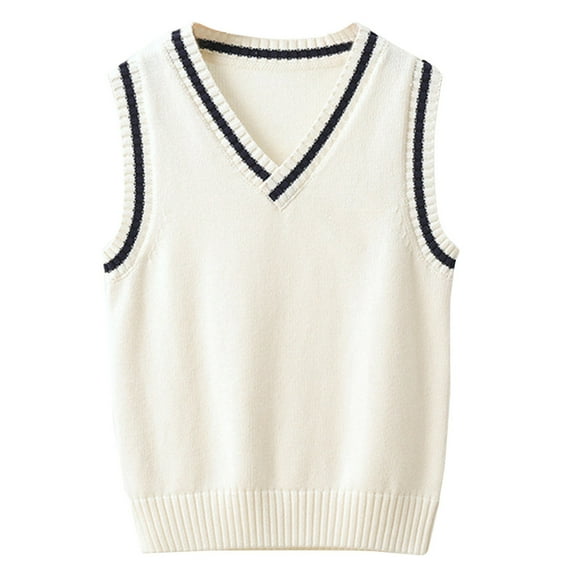 Sholeno Kids Boys Girls Solid Sweater Vest V Neck Knitted School Uniform Students Casual Waistcoat White 160