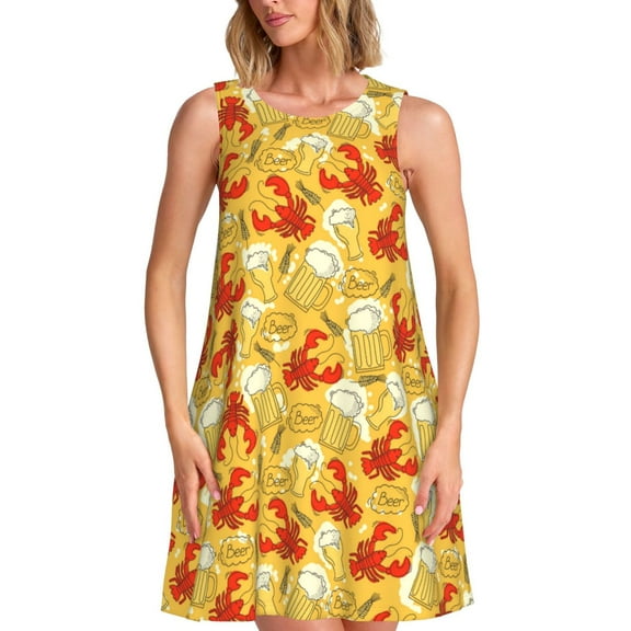 Spring Summer Dresses for Women 2025 - Beer And Crawfish Swimsuit Coverup Sundresses for Women, Beach Vacation Clothes for Women, Hawaiian Tshirt Dresses for Women