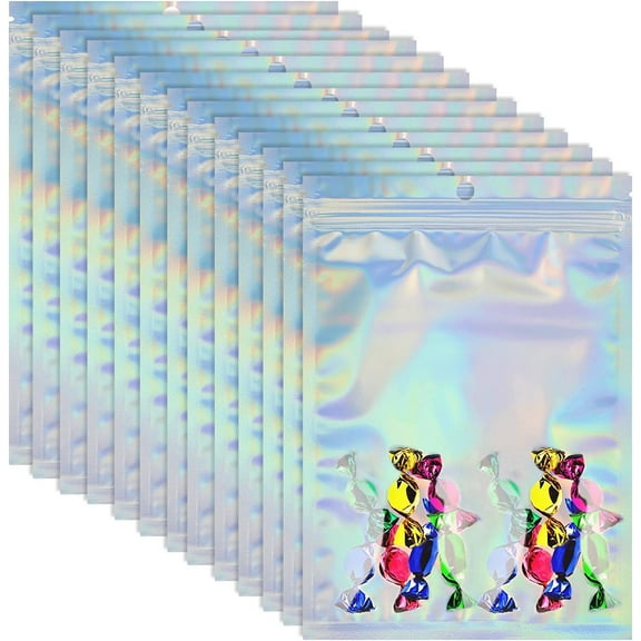 100Pcs Foil Zip Bags Resealable Flat Foil Pouch Smell Proof Bags Zip Food Storage for Candy Snack Cookies