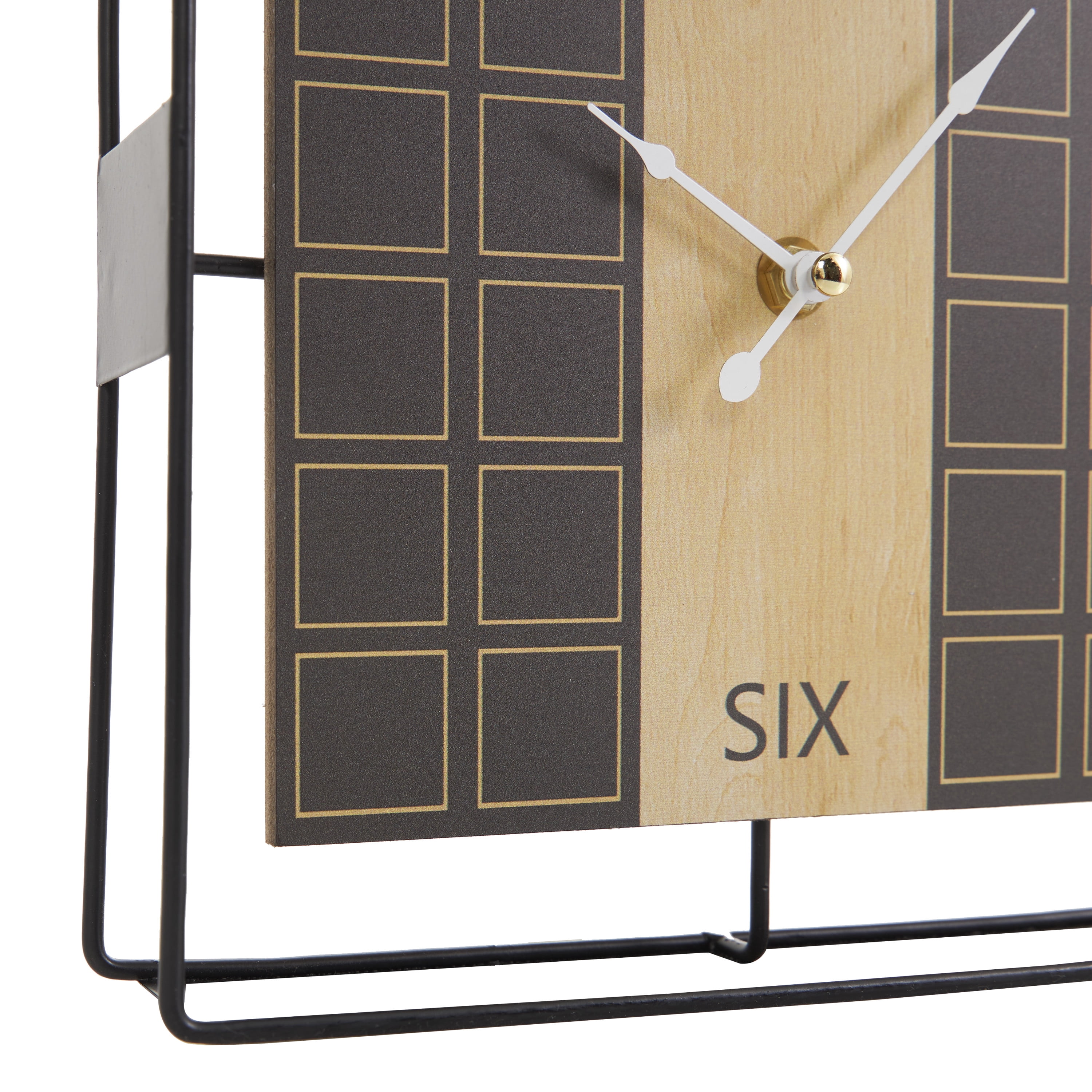 DecMode 9" Black Wooden Geometric Open Frame Square Clock with Grid Pattern