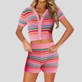thumbnail image 2 of BOOMNY Womens 2 Peice Sets Striped Short Sleeve Knit Tops Shorts Outfits for Women Summer Casual Matching Sets, 2 of 5