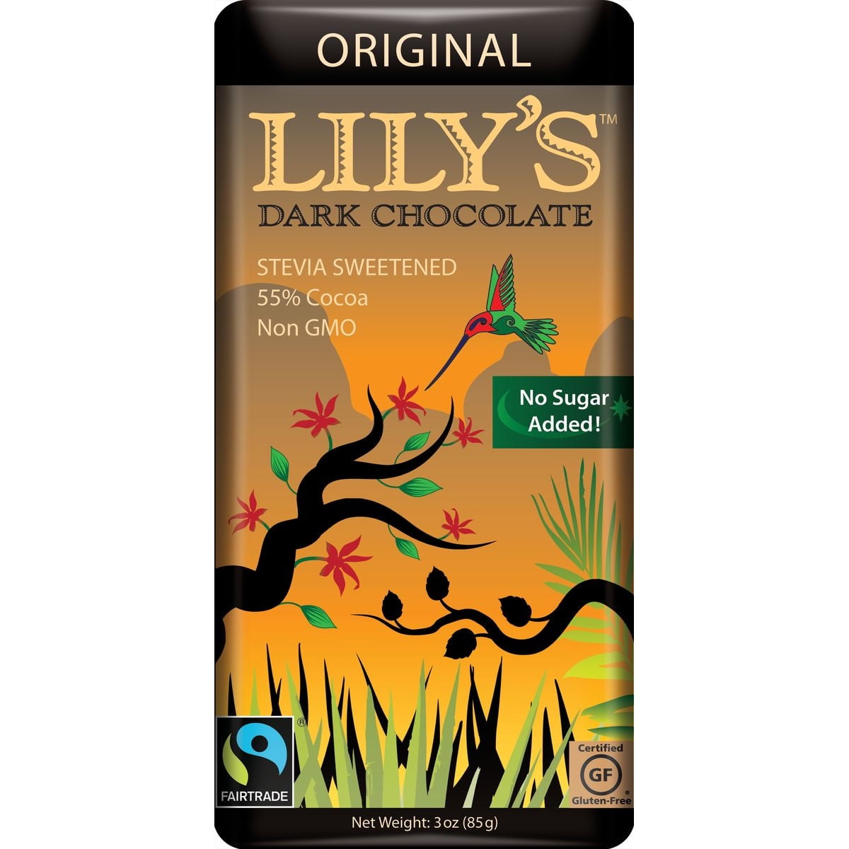 Lily's Chocolate Bar, Dark Chocolate, Original, 3 oz, Pack of 12 (No