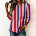 thumbnail image 5 of JULMCOMO Shirts for Women Vertical Striped Crew Neck 3/4 Sleeve Casual T Shirts Loose Fit Comfy Trendy Summer Basic Tees Hot Pink S, 5 of 6