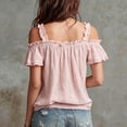 thumbnail image 3 of Summer Cold Shoulder Shirts for Women Boho V-Neck Short Sleeve Top Ruffled Casual Blouse Going Out Outfits for Vacation and Everyday, 3 of 4