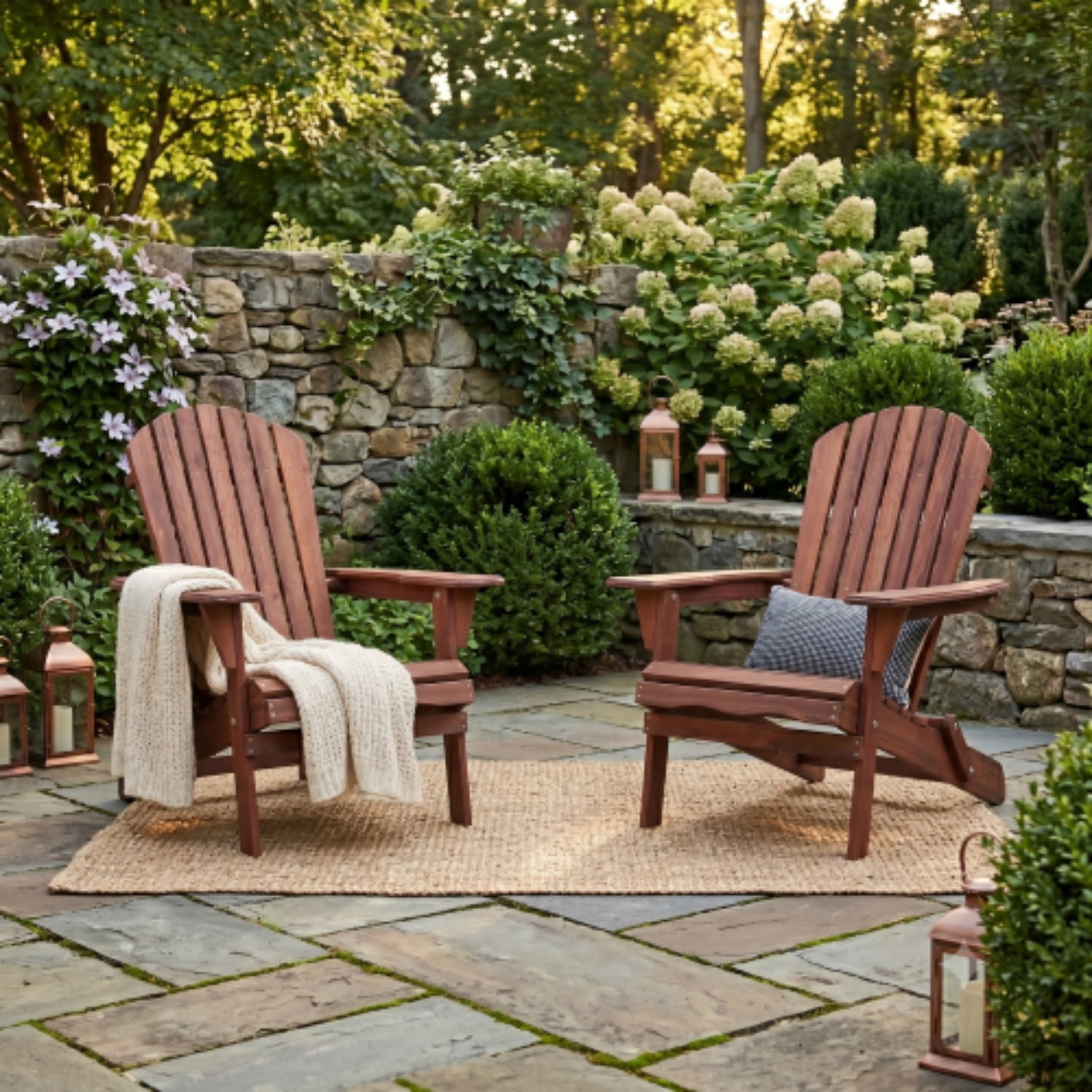 Wooden Adirondack Chair, Outdoor Folding Patio Lounge Chair with Embossed Wood Grain, Solid Hemlock Wood Chair for Garden, Deck, Porch, Pool, Natural