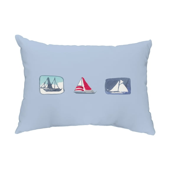 Simply Daisy, 14" x 20" Boat Trio Blue Nautical Decorative Outdoor Pillow