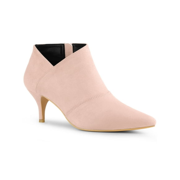 Allegra K Women's Pointed Toe Kitten Heel Ankle Boots Dust Pink (Size 6)