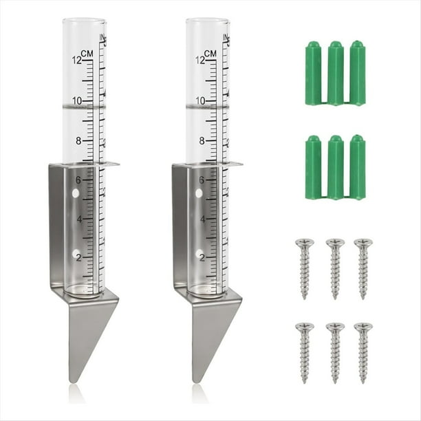 2 Pluviómetros para Exteriores, Pluviómetro de Vidrio de 5 Pulgadas de Capacidad con Soporte de Acero Inoxidable 2 en 1, Estaca para Pluviómetro