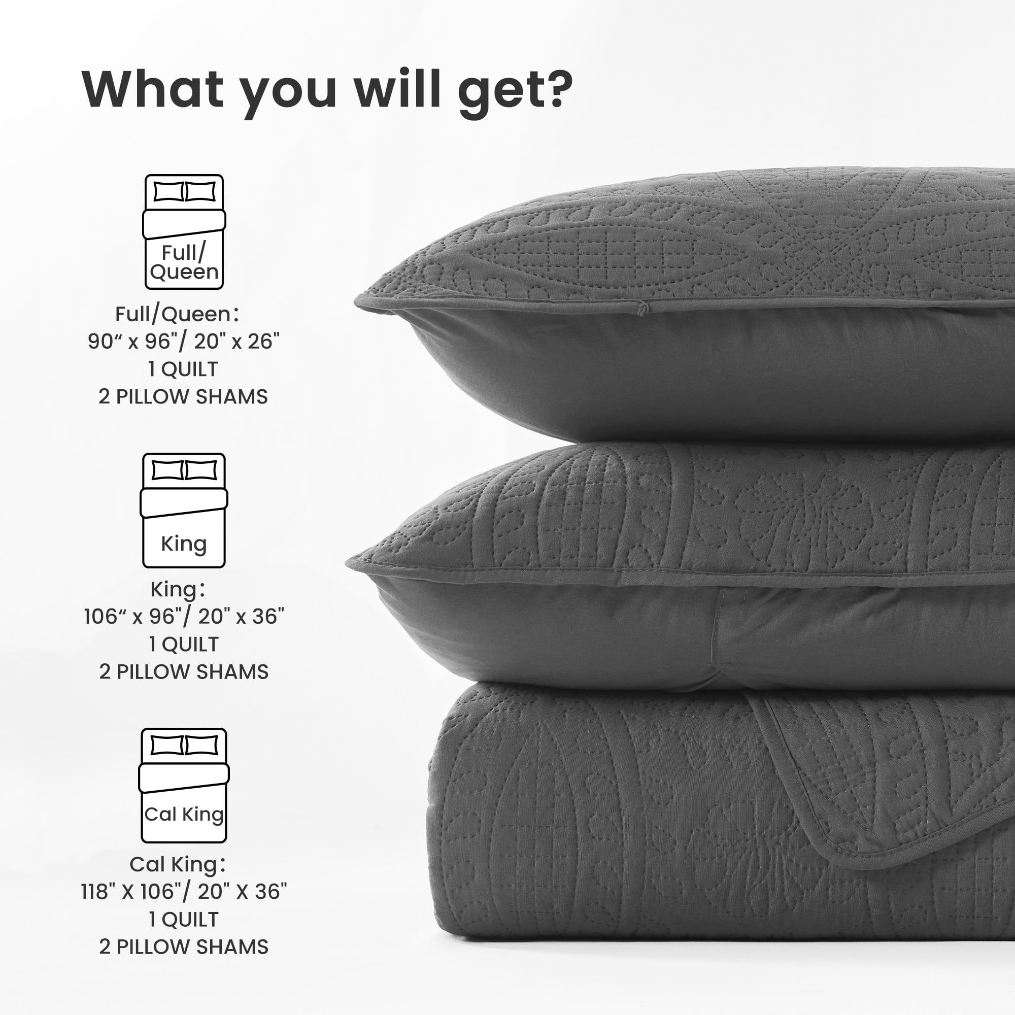 Sleep Zone Ultrasonic Medallion Quilt Set Full/Queen, Soft Lightweight Bedspread, All-Season Coverlet (Grey, Full/Queen)