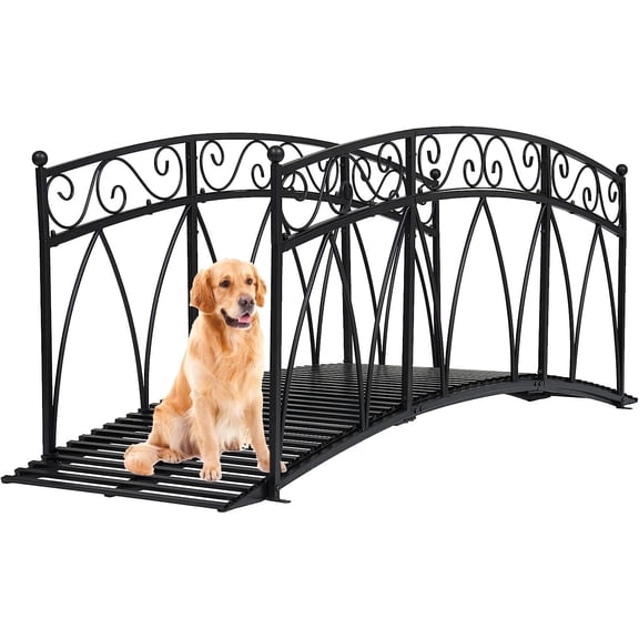 Kinsuite 8FT Metal Garden Bridge - 96”x 28”x 35.6”Decorative Footbridge Iron Bridge with Safety Siderails, Outdoor Decorative Yard Arch Garden Arch for Backyards Fish Pond Stream, Black