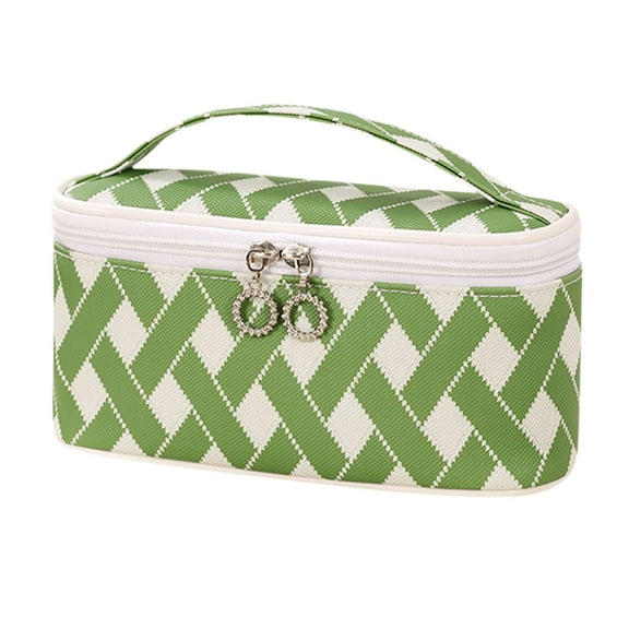 LSLJS Portable Makeup Bag, Valentine Gifts Stripe Pattern Cosmetic Bag with Double Zippers Travel Toiletry Bag with Handle and Divider Makeup Case Organizer and Storage for Women Girls