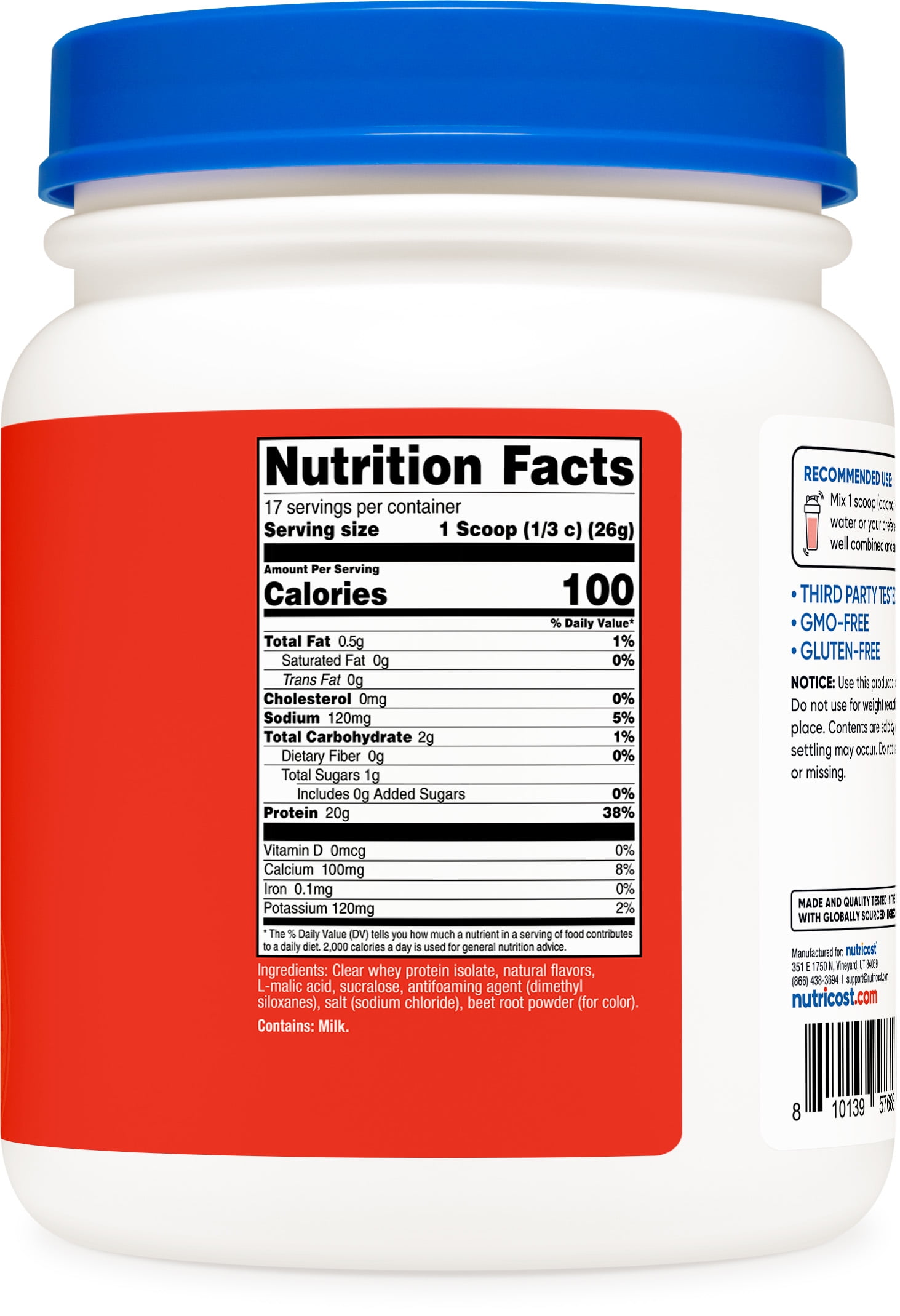 Nutricost Clear Whey Protein Isolate Powder (Tropical Punch) 1 LB - 20g of Protein, 0g Added Sugar, GMO-Free, Gluten-Free