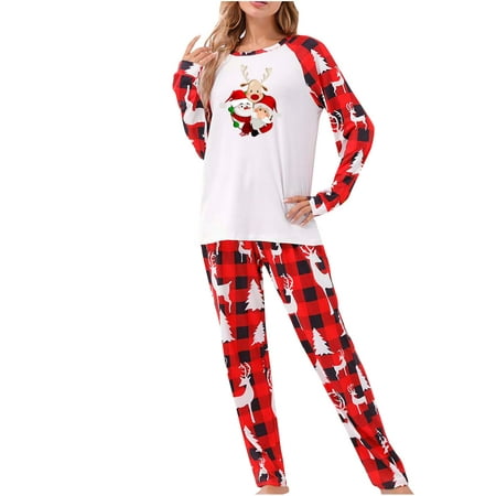 

Honeeladyy Parent-child Warm Christmas Set Printed Home Wear Pajamas Two-piece Dad Set Red Clearance under 5$