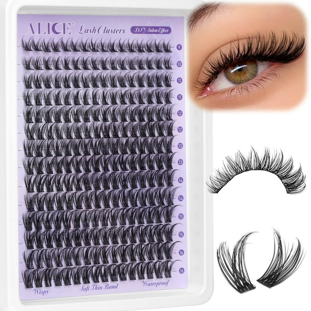 Lash Clusters Extensiones de pestañas naturales Wispy Cluster DIY pestañas individuales D Curl Lash Extension impermeable Cluster Lashes 224 piezas 9-16 mm banda suave y delgada por ALICE