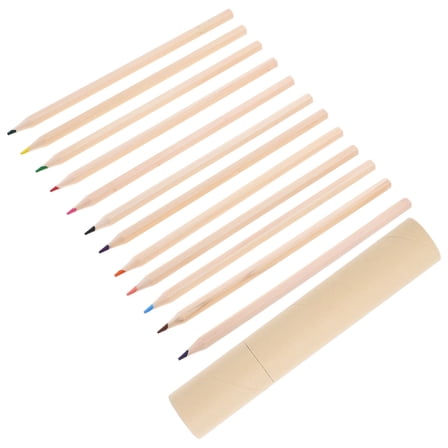 Minkissy Light Brown Wooden Colored Pencils 12-Pcs Drawing Sketching Writing
