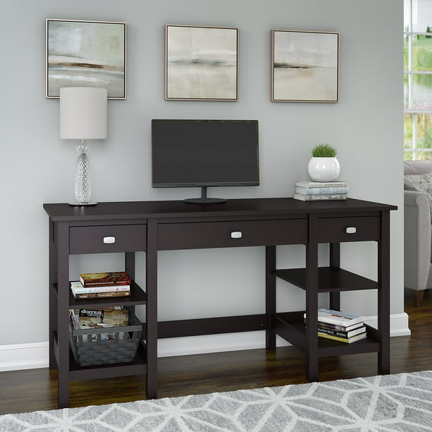 Bush Furniture Broadview 60W Desk with Storage Shelves and Drawers in