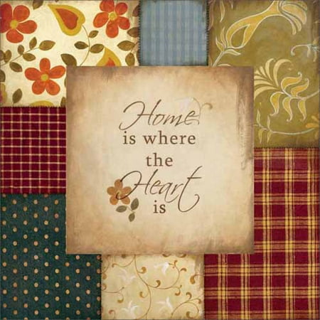- Home Heart Americana Folk Patchwork Primitive Pattern Inspirational Painting Red & Tan Canvas Art by Pied Piper Creative