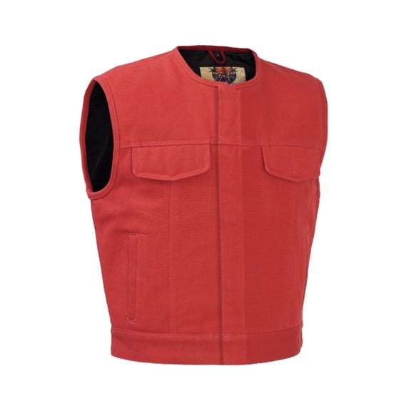 Daniel Smart Men’s Canvas Motorcycle Vest – Short-Cut Riding Vest with Hidden Zipper, Reinforced Stitching & Customizable Back Panel