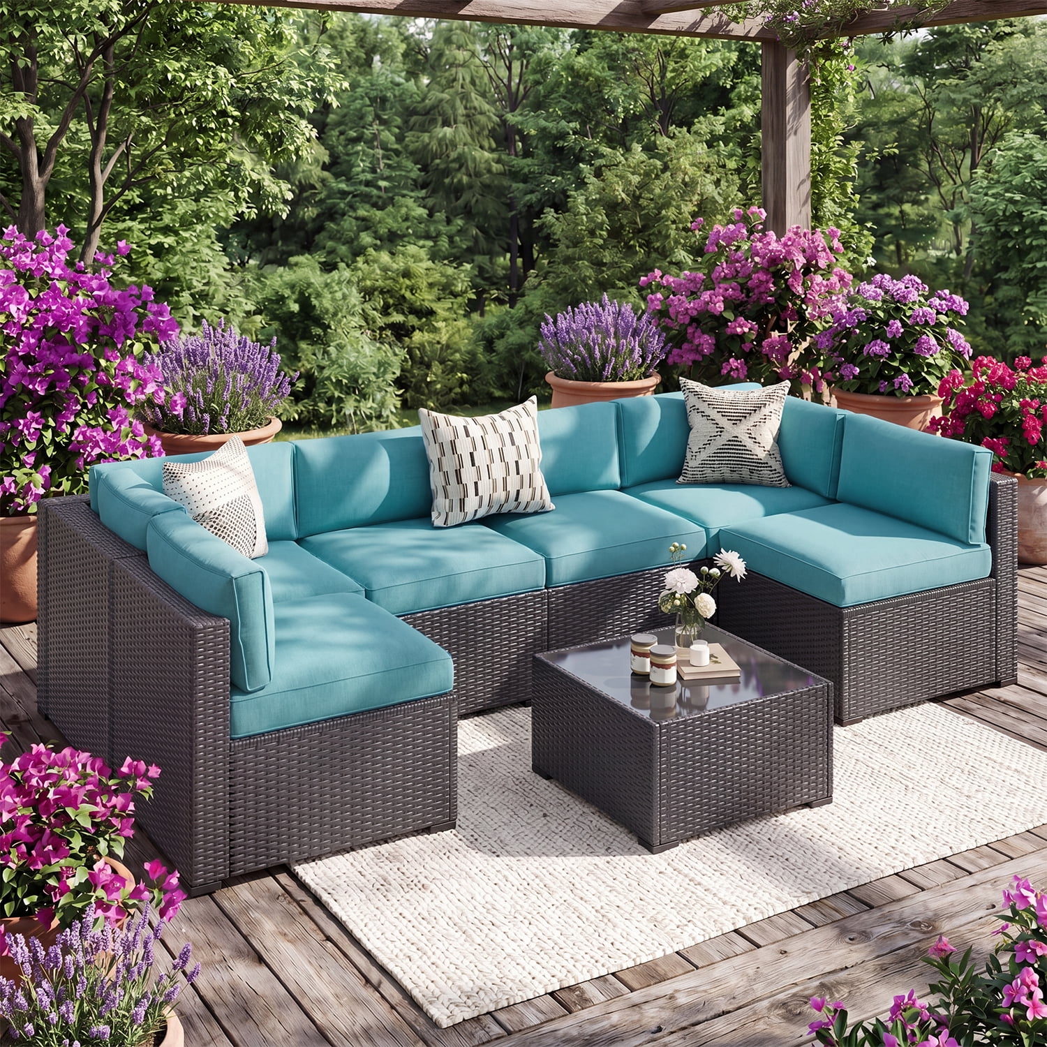 BaPiPro 14 Pack Sky Blue Outdoor Patio Sofa Cushion Replacement Covers, Fade‑Proof, Waterproof & Zippered, Wear‑Resistant, Stain‑Resistant Easy‑to‑Clean Slipcovers for Rattan Sectional Furniture