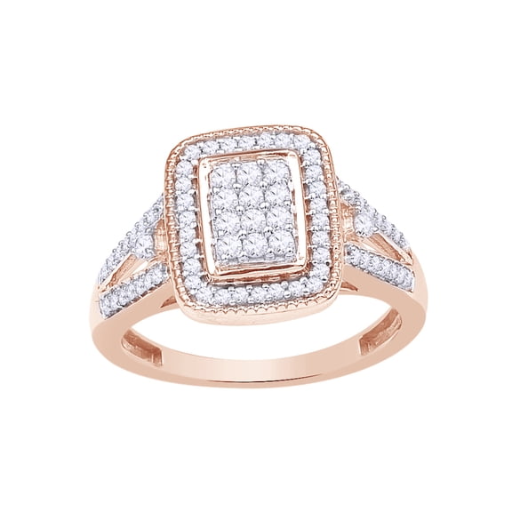 AFFY White Natural Diamond Rectangular Cluster Frame Ring in 10k Rose Gold