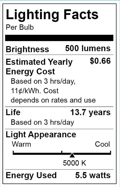 Great Value LED Light Bulb, 5.5 Watts (60W Equivalent) B10 Deco Lamp E12 Candelabra Base, Dimmable, Daylight, 4-Pack