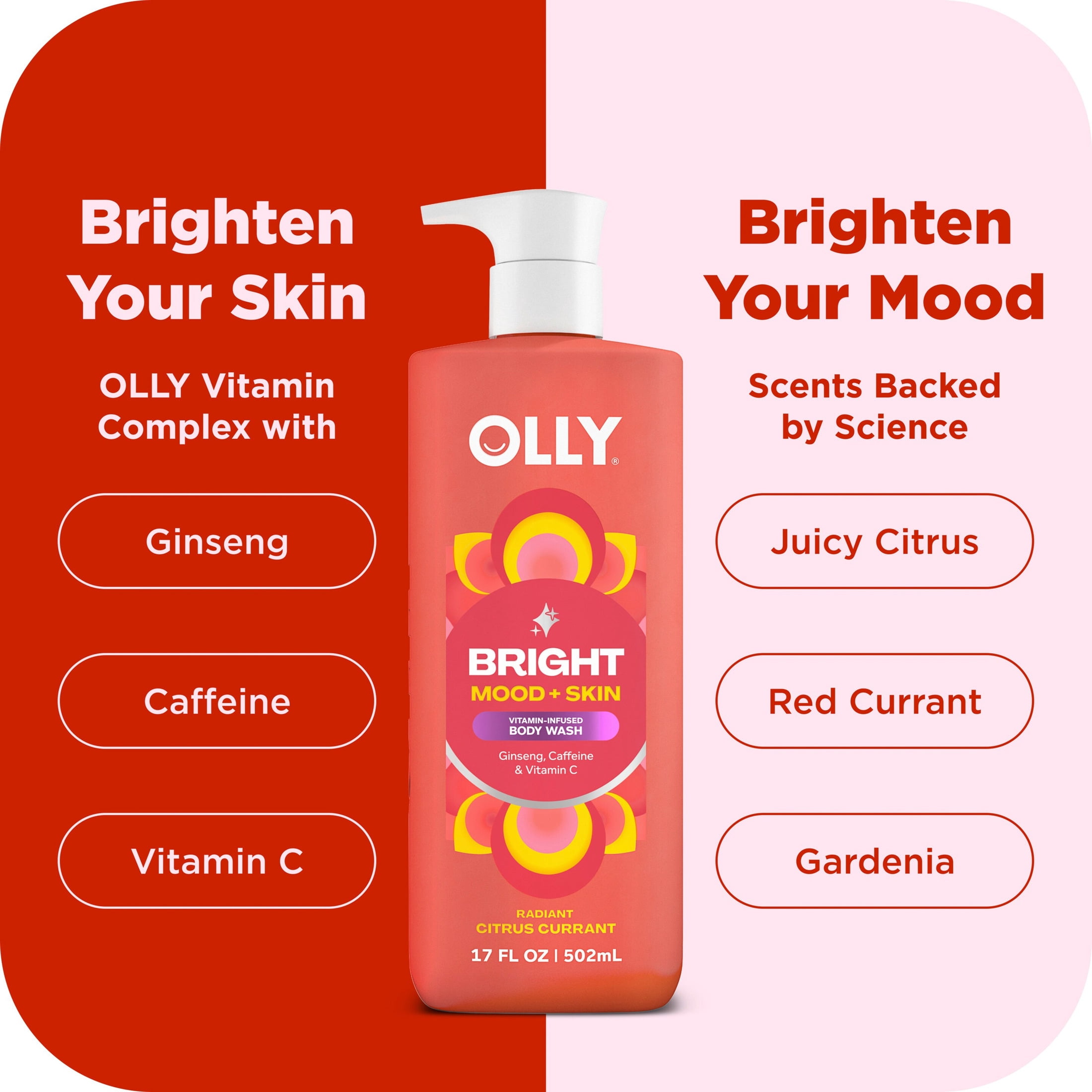 (4 pack) OLLY Body Wash Bright With Vitamin C ,17 fl oz