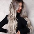 thumbnail image 4 of Lace Front Wig with Black Roots Blonde Wigs with Long Curly Wavy Middle Part Heat Resistant Synthetic Hair Wigs for Women, 4 of 7
