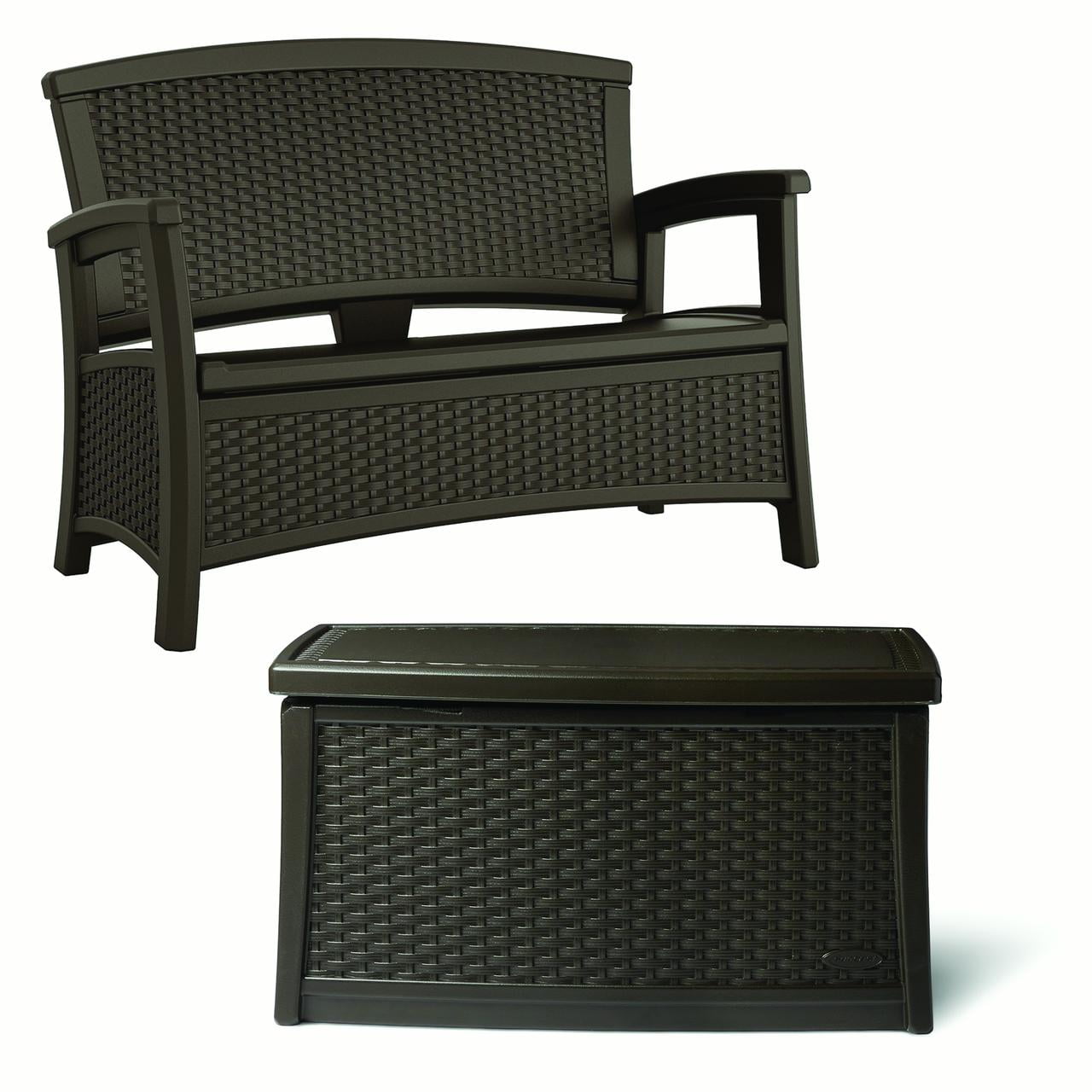 Suncast Resin Wicker Loveseat w/ Storage & Resin Wicker Coffee Table w