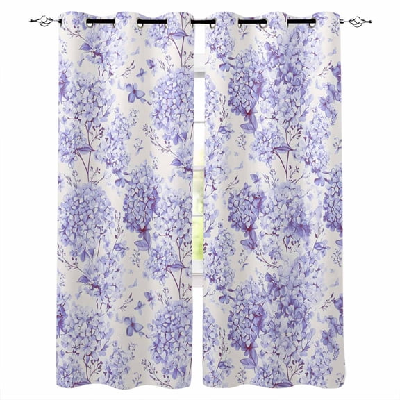 Fsddascl Purple Floral Blackout Curtains for Bedroom/Living Room, Thermal Insulated Kitchen Curtains, Hydrangeas Flower Spring Summer Botanical Grommet Darkening Window Treatment Drapes 42"x63"x2