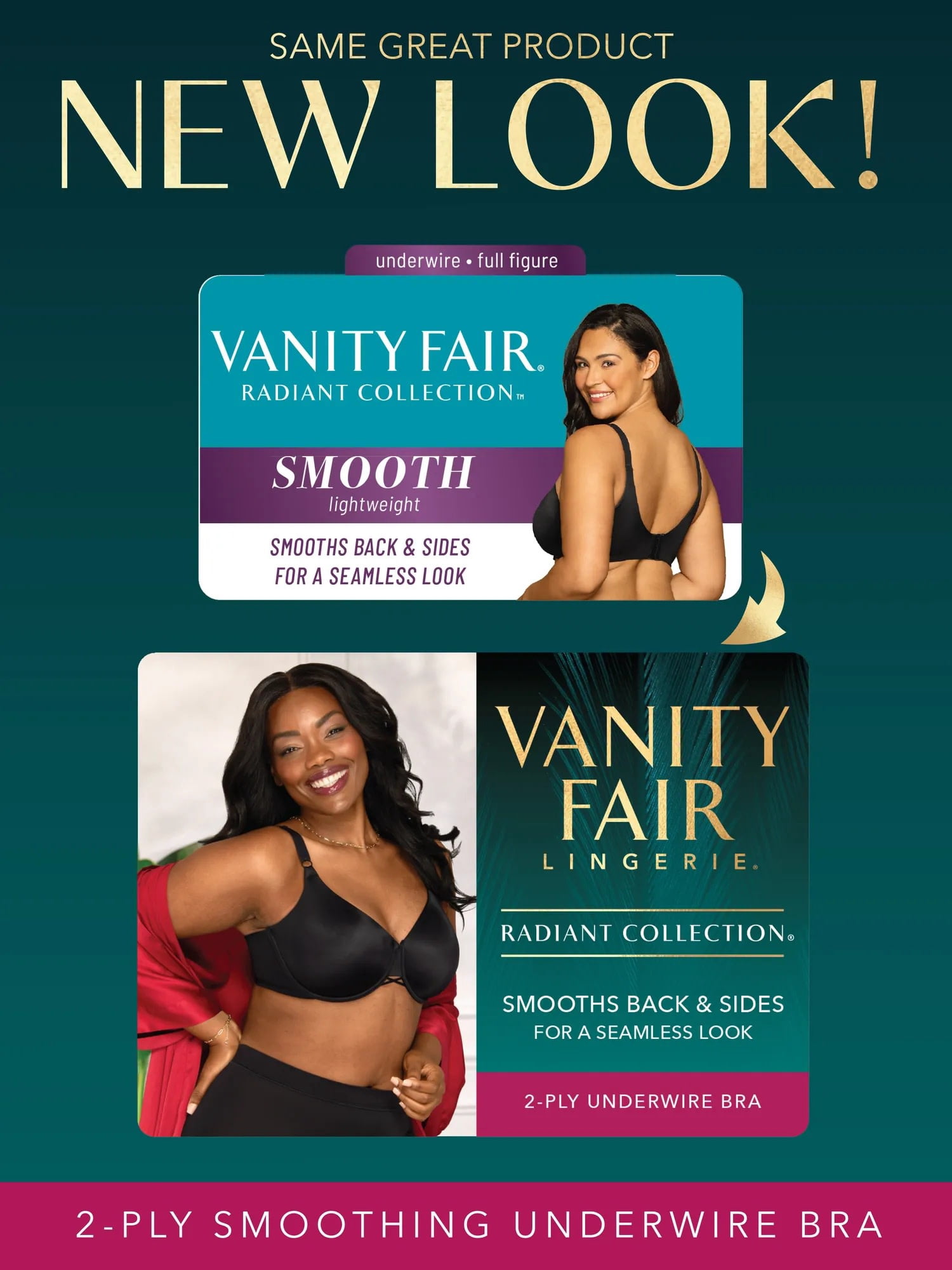 Vanity Fair Radiant Women's Underwire Bra - 2-Ply Back and Side Smoothing, Full Coverage Support, Style 3476571
