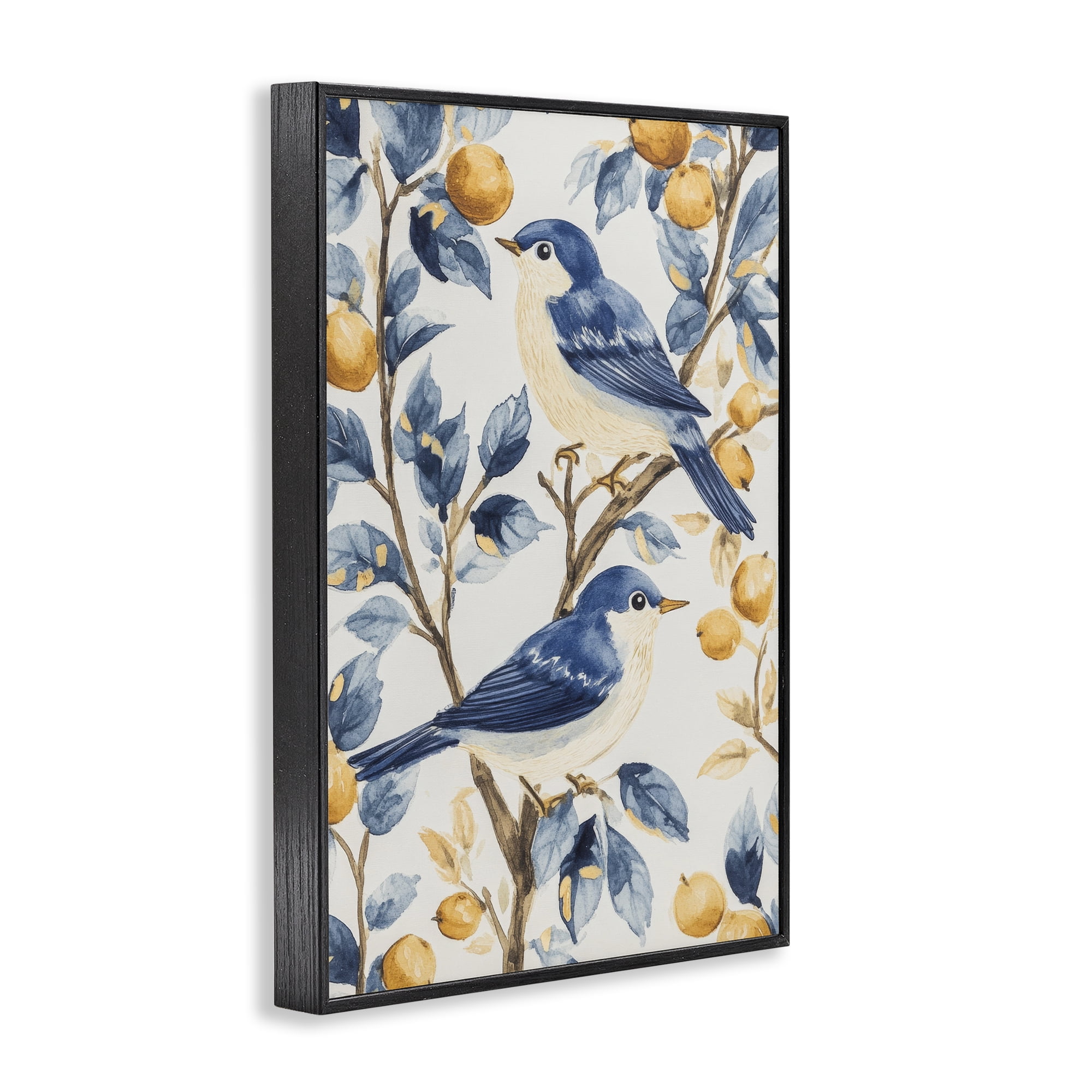 Stupell Industries Sweet Blue Birds on Lemon Branch Black Framed Giclee Art, design by Petal Prints Design