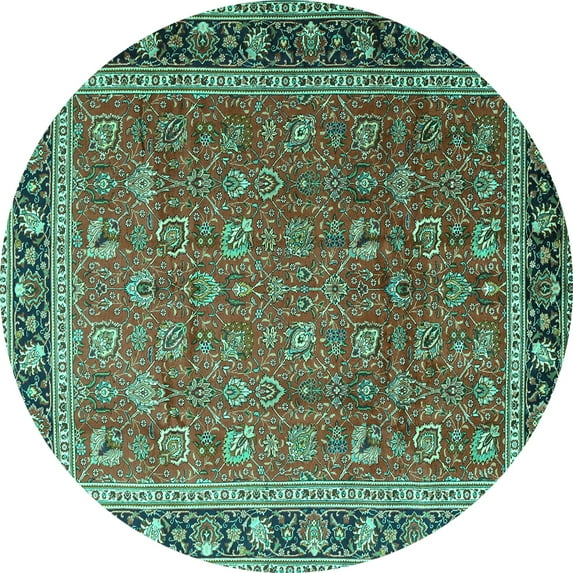 Ahgly Company Machine Washable Indoor Round Persian Turquoise Blue Traditional Area Rugs, 8' Round