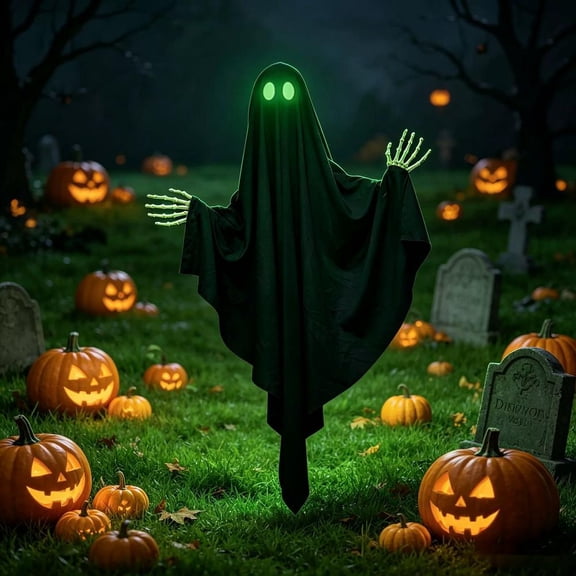 Halloween Decorations Outdoor and Indoor, Halloween Hanging Ghosts, Scary Grim Reaper Skeleton with Light-Up Eyes, Scary Party Decorations for Yard, Lawn, Garden Decor