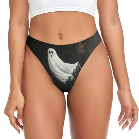 Thongs for Women - Halloween Ghosts and Black Cat No Show Seamless Womens Thongs Underwear  Stretch G String Thongs for Women  Ladies Breathable Thong Bikini Panties Briefs