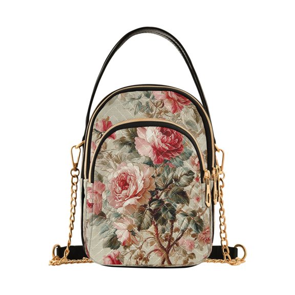 Cross Body Fashion Shoulder Waist Purse Bags Classic Rose Garden Fabric Pocket Handbags
