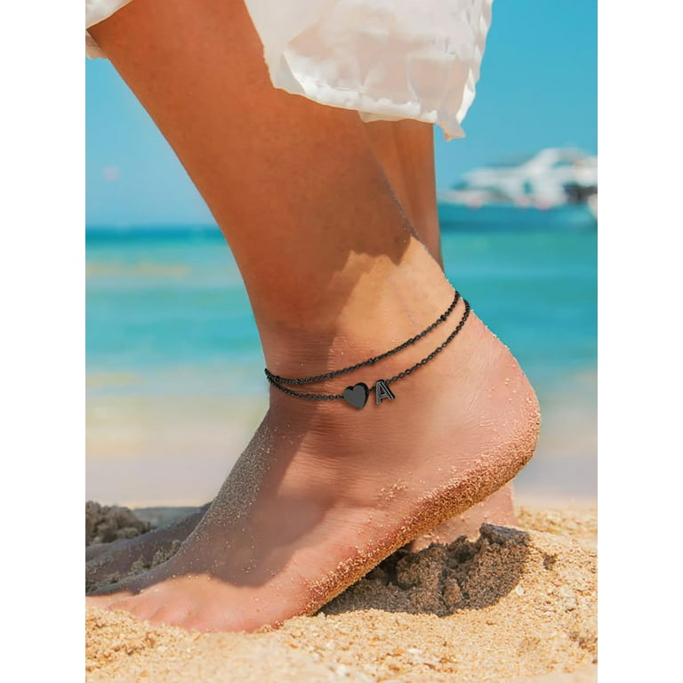 PROSTEEL Initial Heart Anklet for Women Double Layered Waterproof