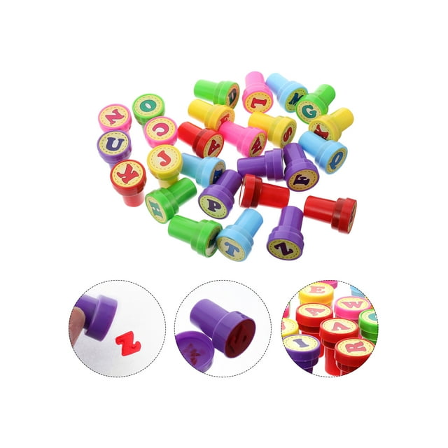26 Pcs Jouet Tampon 26 Lettres pour Enfants Tampon Coloré Auto-Encre pour Scrapbooking DIY