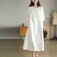 thumbnail image 4 of V-neck Pleated Buttons Half Placket Slant Pockets Plus Size Vintage Dress Spring Summer Half Sleeve Solid Color Midi Dress Female Clothing, 4 of 7