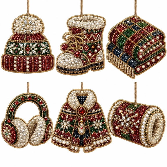 Classic Xmas Ornaments DIY Diamond Painting Christmas Ornaments, 6 Pcs Pearl Diamond Art Kits for Adults, Acrylic Tree Pendant Hanging Decoration Craft Kit, Single-Side Diamond Art Xmas Gift ...