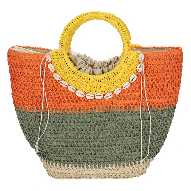 Bolsos Playa para Mujer Bolsos Mano Colores Contrastantes Bolsos Tejidos Paja (Estilo Tres)