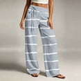 thumbnail image 5 of Karymi Linen&nbsp;Pants&nbsp;Women Irregular Horizontal Striped Straight Leg Long Pants, Drawstring High Waist Decor Tie Front Trousers with Side Pockets Biker Shorts Women, 5 of 6