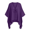thumbnail image 5 of Babysbule Women V Neck Tie Front Batwing 3/4 Sleeve Oversized Loose Casual Top for Summer Vacation Daily Outfits, 5 of 9