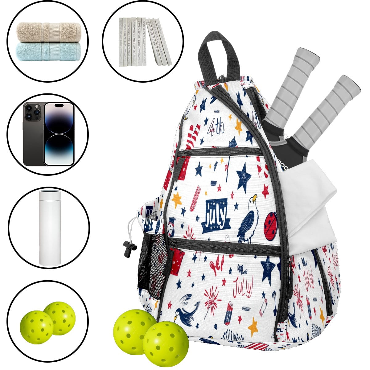 Pickleball Bags for Men Women Pickleball Backpack with Large Capacity Lightweight Adjustable Pickleball Sling Bag Hold Paddles, Balls, Accessories July Cute Pattern