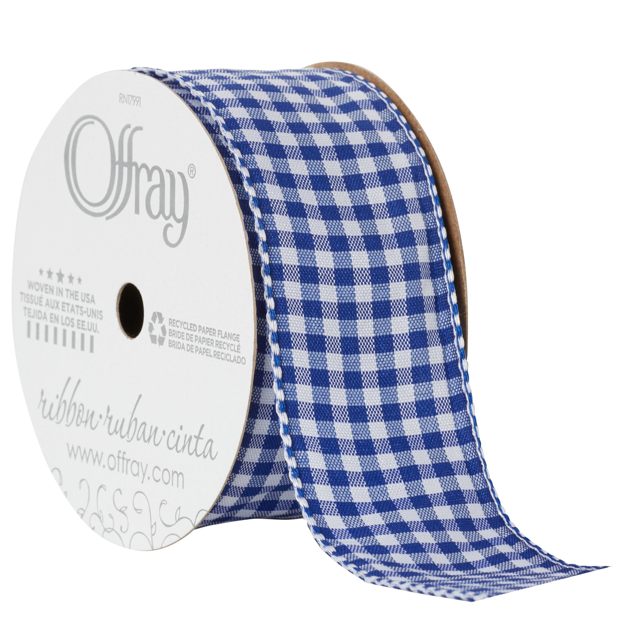 Offray Ribbon, Royal Blue 1 1/2 inch Gingham Check Woven Ribbon for Crafts, Gifting, and Wedding, 9 feet, 1 Each