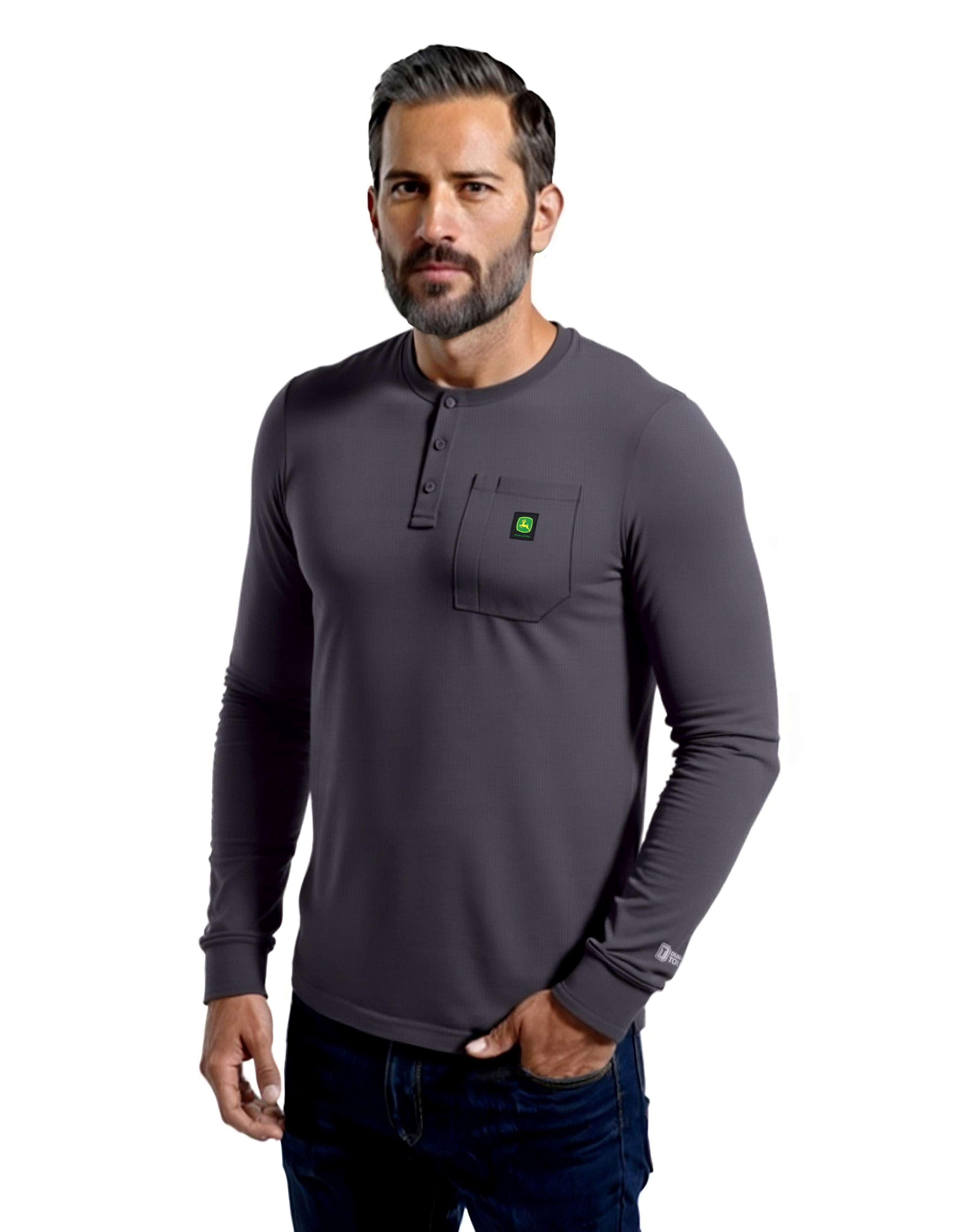 John Deere Men's Warmth Shield Long Sleeve Thermal Pocket Henley Shirt JD