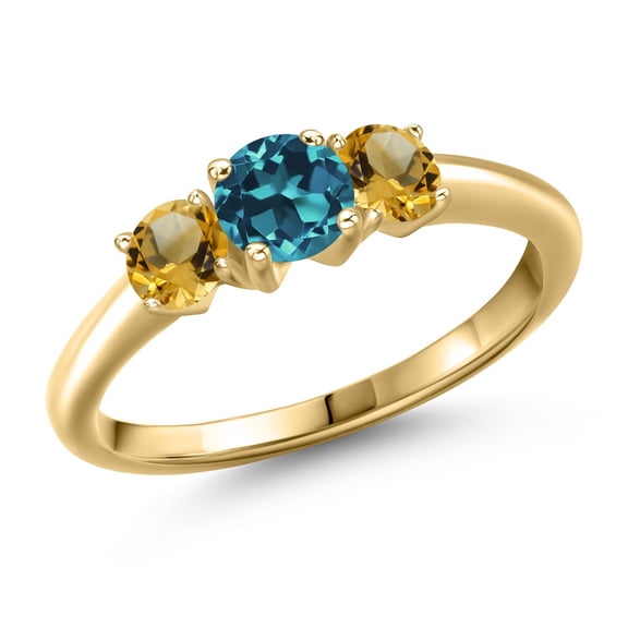 Gem Stone King 10K Yellow Gold London Blue Topaz and Yellow Citrine Engagement Ring for Women | 1.21 Cttw | Round 5MM | Gemstone November Birthstone | Size 7