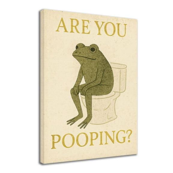 Are You Pooping Poster Bathroom Wall Art Décor Canvas Prints Frog on the Toilet Posters for Bathroom Wall Decoration - 8x12 inches Framed