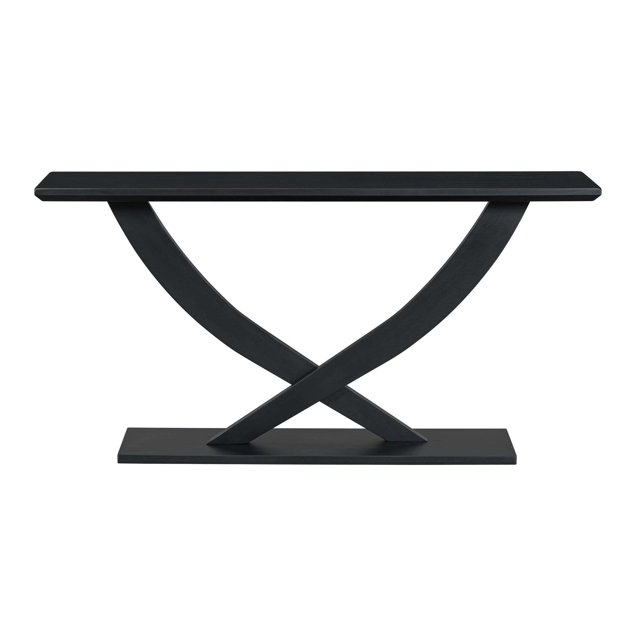 Minimalist 57-Inch Black Side Table with Cross-Leg Design