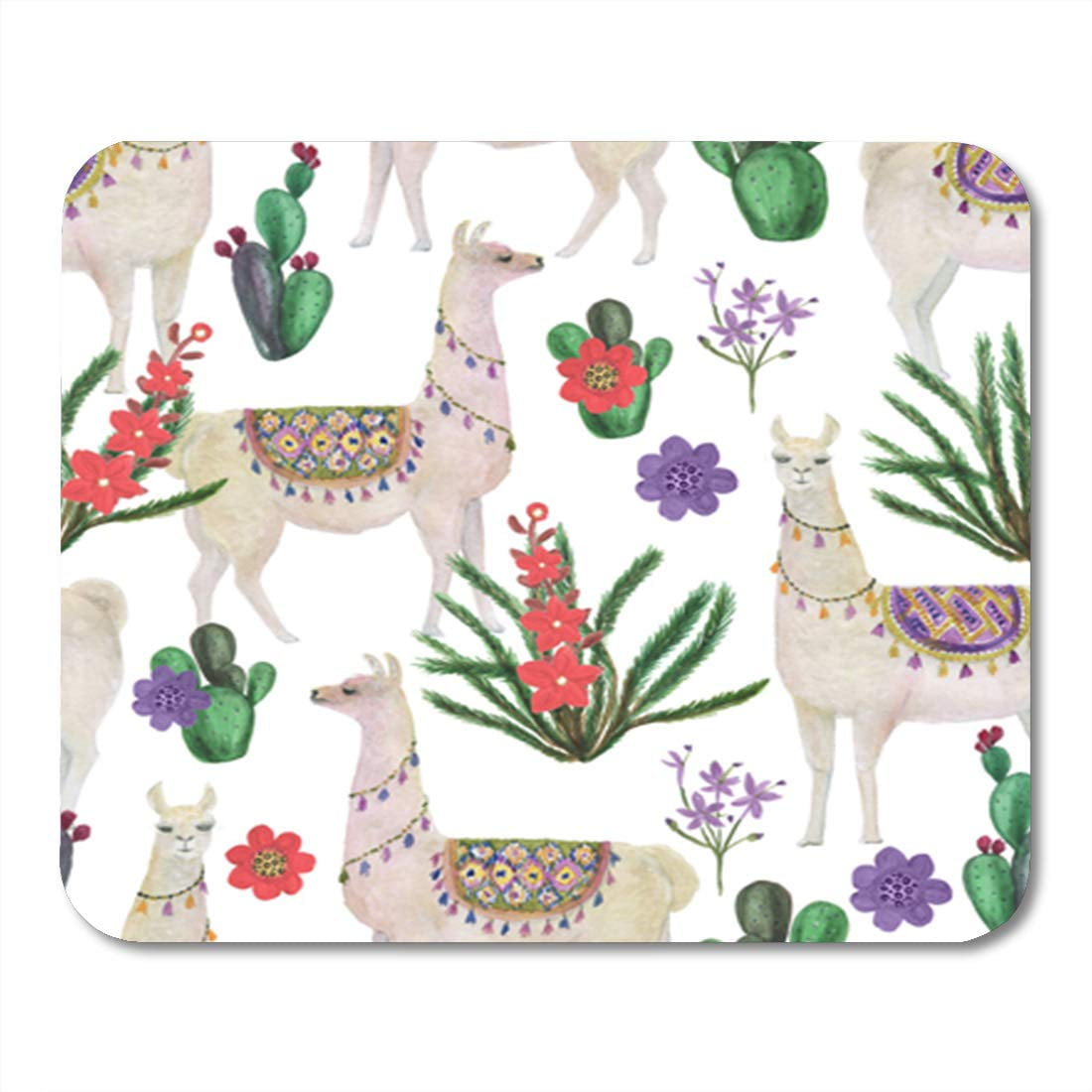 SIDONKU Mother Watercolor Painting Llamas and Cacti Peru Peruvian Alpaca Mousepad Mouse Pad